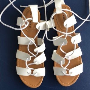 White lace tie sandals